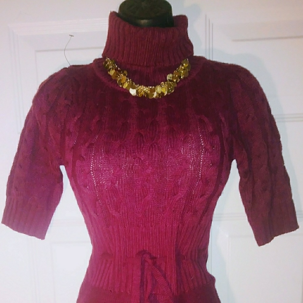 Women turtle neck Knitted Fabric mid-calf dress